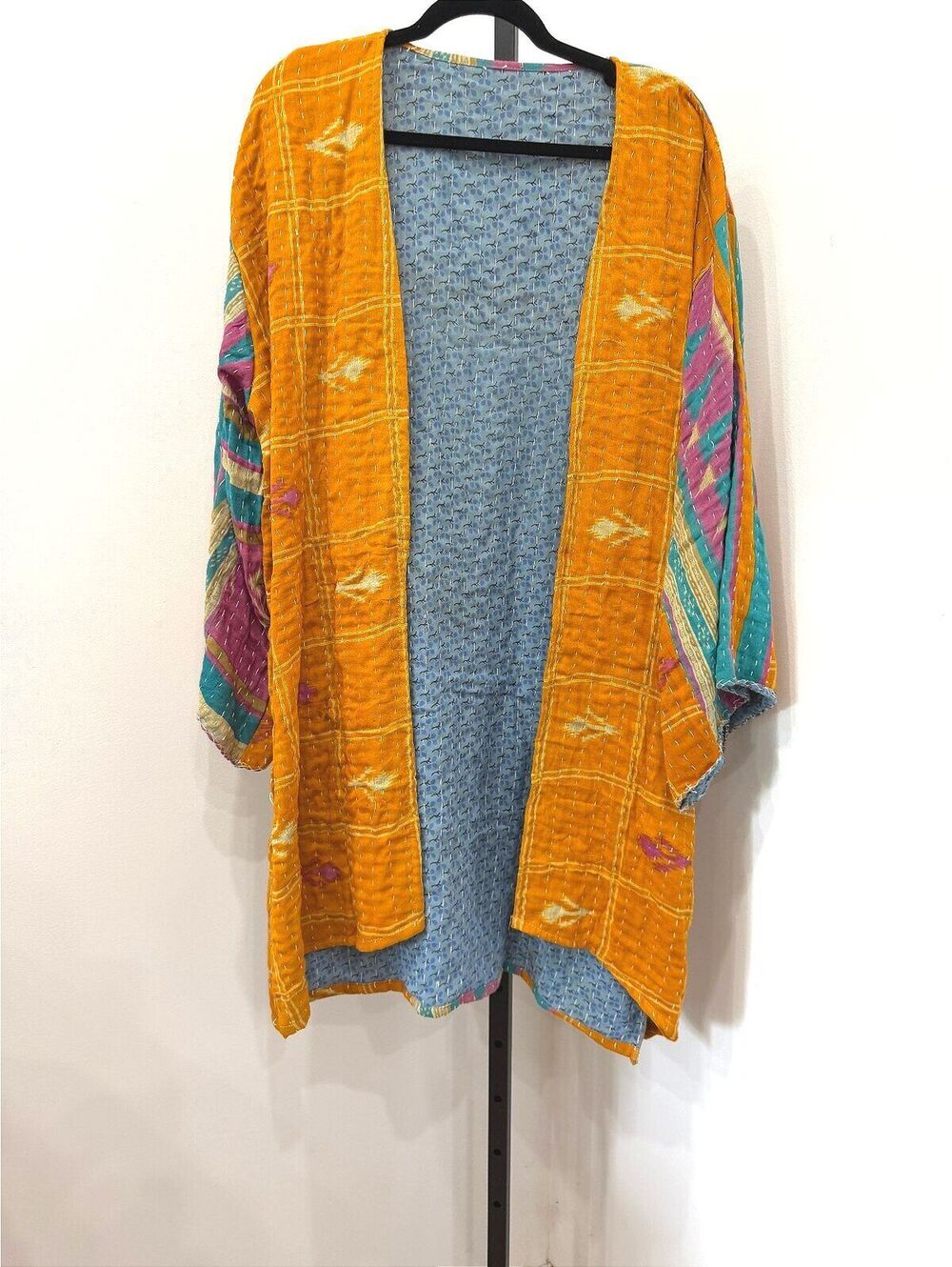 Handmade Colorful Patchwork Kantha Jacket Boho Women's Yellow